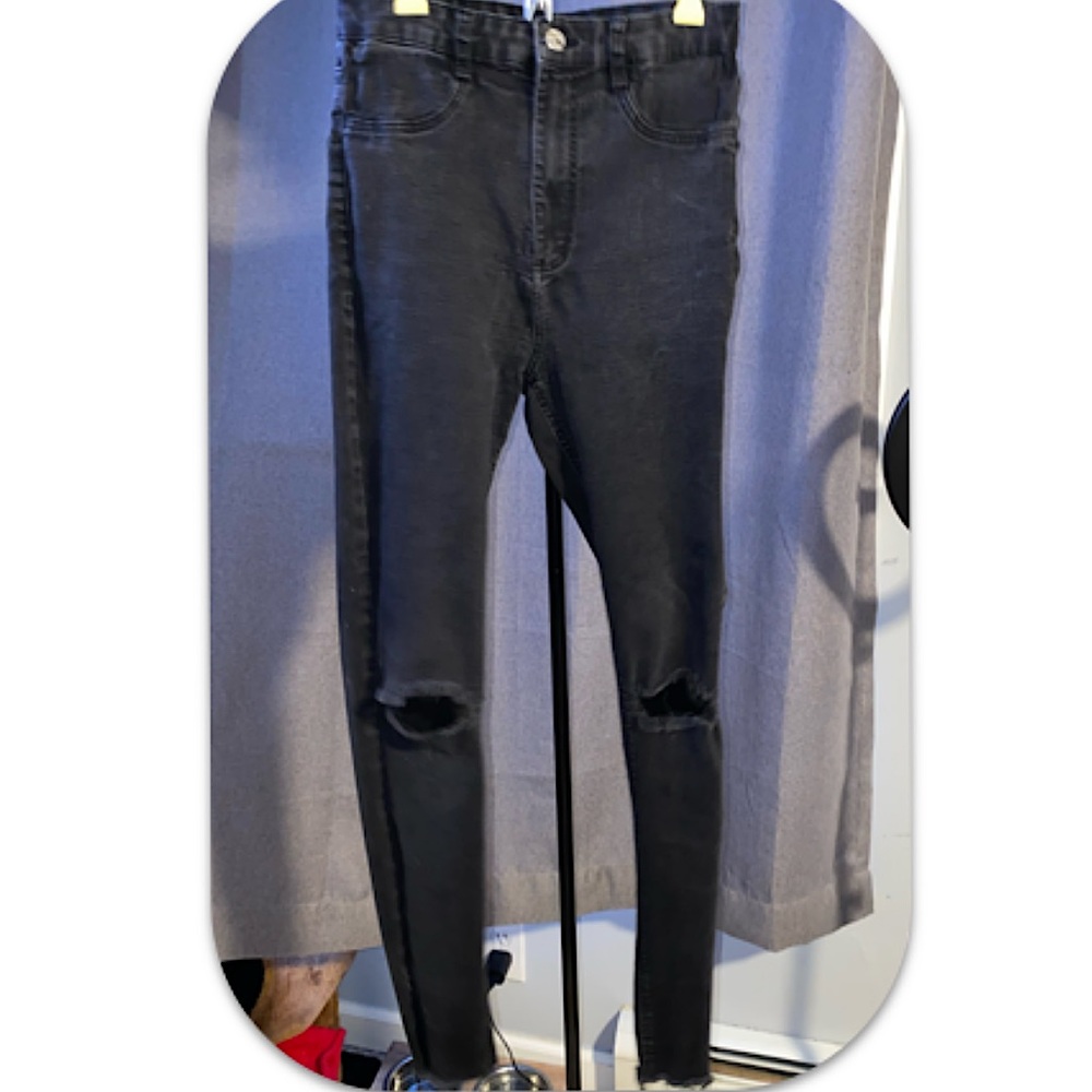 Zara Black High Waisted Ripped Jeans